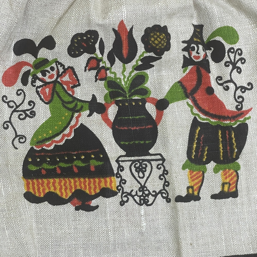 Vintage Apron Linen Pennsylvania‎ Dutch Folk Ceramics Kitchy Linen Cottagecore